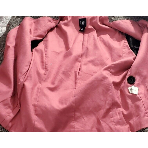Gap Womens Gray Tweed Wool Blend Blazer Pink Accent Stitched Jacket Sz M EUC - Picture 7 of 10